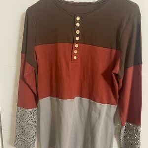 Colorblock Long Sleeve Henley Top